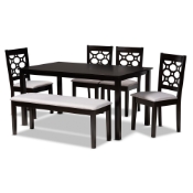Baxton Studio Gabriel Modern and Contemporary Grey Fabric Upholstered and Dark Brown Finished Wood 6-Piece Dining Set